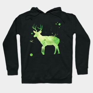 Green Deer Watercolor Painting 2 Hoodie